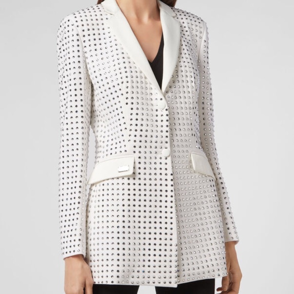 Philipp Plein Crystal Blazer Cream Size Small